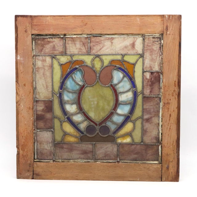 Brown Pair of Antique Arts & Crafts Stained Glass Windows For Sale - Image 8 of 9