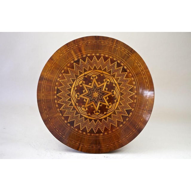 Antique Biedermeier Round Coffee Table with Marquetry Works, 1860 For Sale - Image 3 of 18