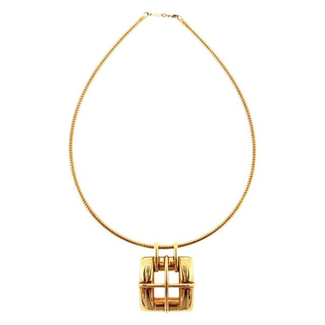 Tiffany and Co. Vintage Tiffany & Co. 18k Gold Buckle Style Pendant With Omega Wire Chain For Sale - Image 4 of 8