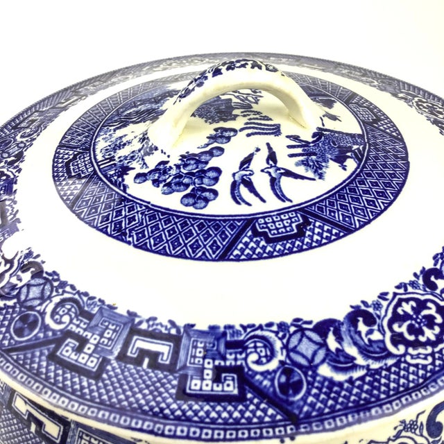 Vintage Covered Porcelain Casserole Dish Blue Willow Empress Design For Sale - Image 9 of 13