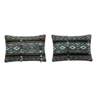 Anatolian Kilim Lumbar Pillow Cover 15'' X 24'' - Set of Two For Sale