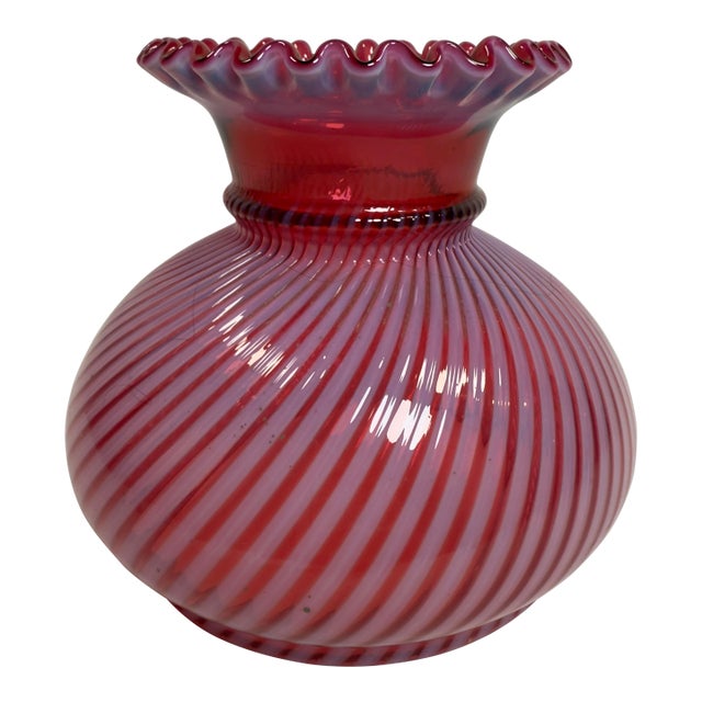 Vintage Fenton Cranberry Swirl Opalescent Glass Lamp Shade