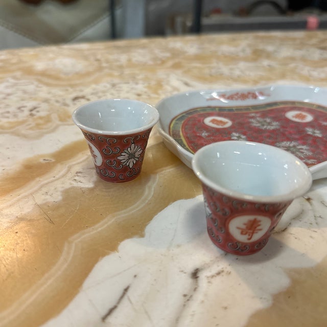 Ceramic Vintage Miniature Set of Asian Ceramic Cups, Teapot, and Tray- 5 Pieces Total For Sale - Image 7 of 8