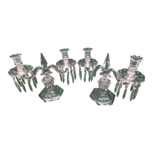 Vintage Pair of Heisey Old Williamsburg Candelabras #301 Two-Light With Prisms