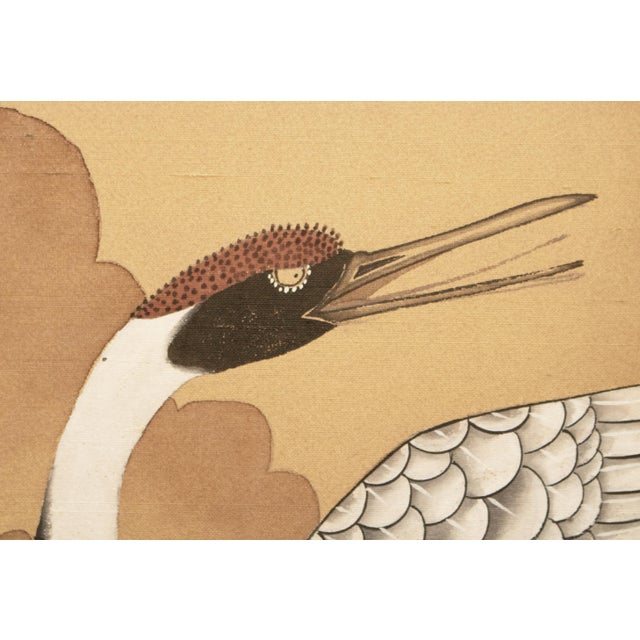 Tan Large 1950s Japanese or Chinoiserie Style Painted Silk Screen For Sale - Image 8 of 17