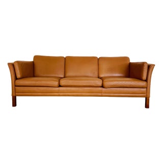 Mid-Century Danish Cognac Three Seater Sofa by Morgans Hansen For Sale