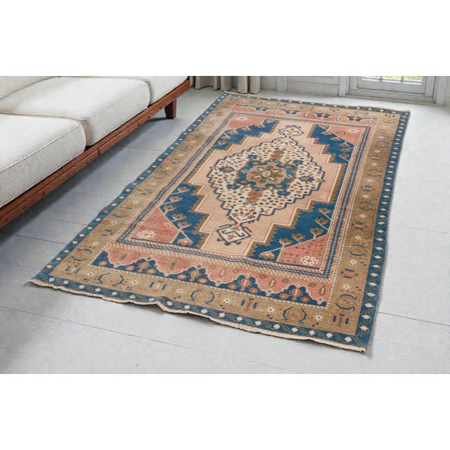 Oushak Geometric Vintage Carpet For Sale - Image 4 of 10