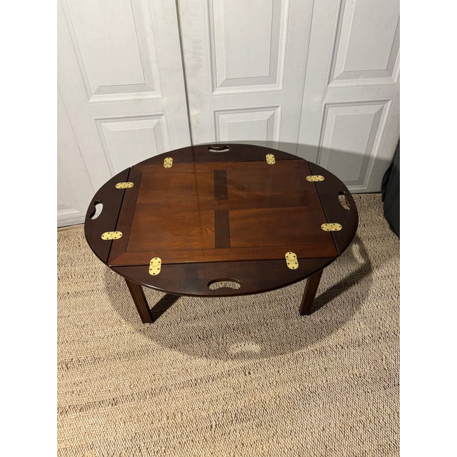 Late 20th Century Late 20th Century Mahogany Butler’s Tray Coffee Table With Brass Hardware For Sale - Image 5 of 10