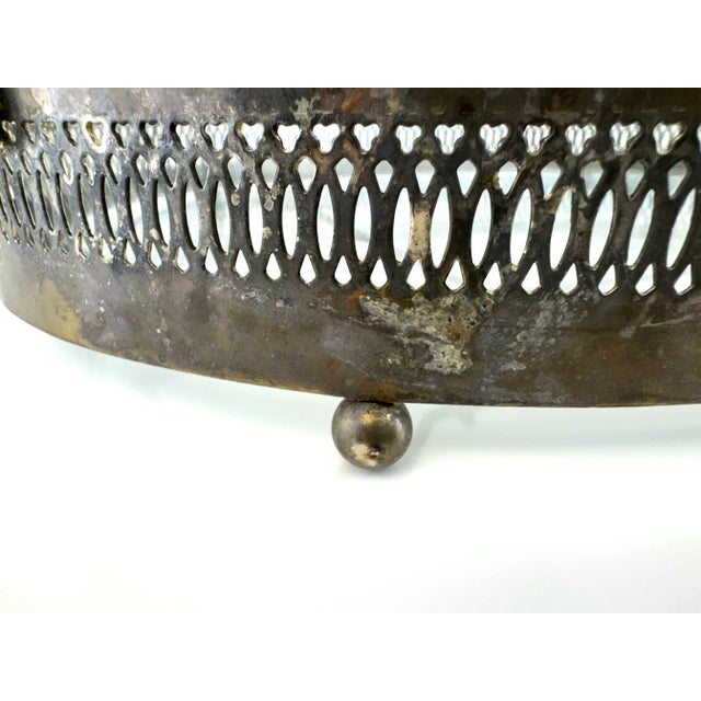 Rustic European Vintage Silverplate Casserole Holder With Pyrex Insert and Pierced Gallery For Sale - Image 3 of 16