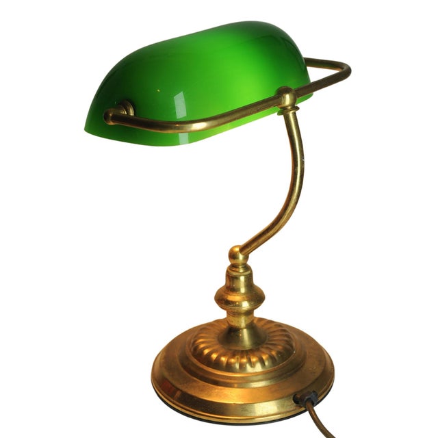 Victorian Student Desk Lamp with Racing Green Glass Shade and Switch For Sale - Image 10 of 14