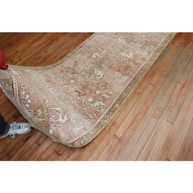 1940s Persian Animal Pictorial Pink Color Runner For Sale - Image 17 of 18