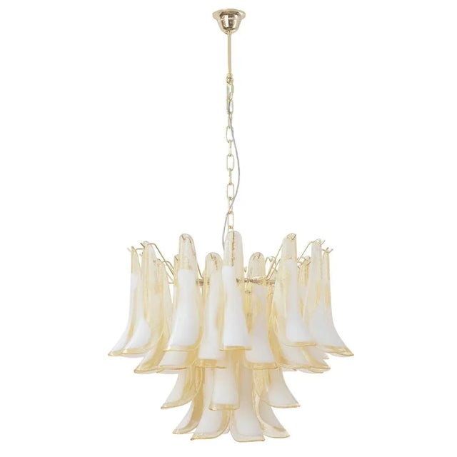 Italian Petal Suspension Lamp in Murano Glass Amber and White Color, 1990s For Sale - Image 12 of 12