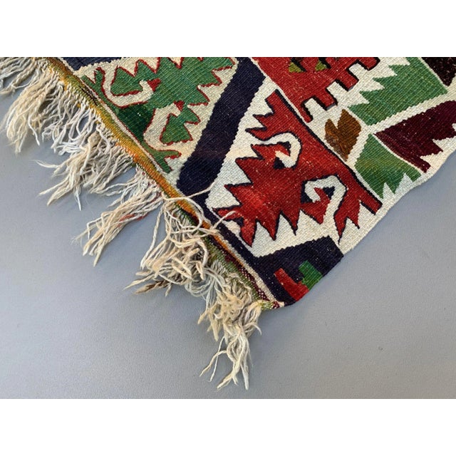 Large Vintage Turkish Red Black Green Wool Kilim Rug For Sale - Image 9 of 12