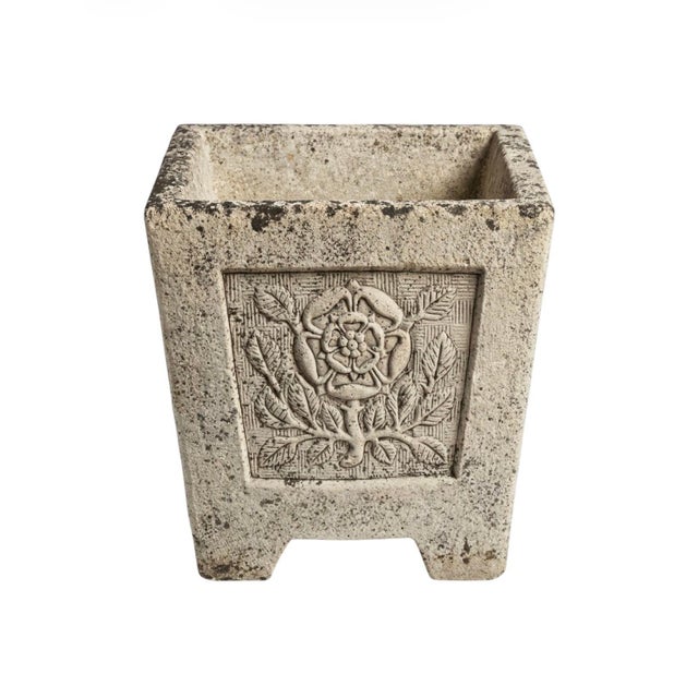 English Pair of English Tudor Style Cast Stone Rose Planters For Sale - Image 3 of 8