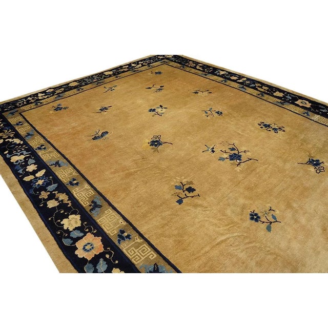 Beige 1920s Beige Floral Classic Antique Chinese Peking Carpet 8'10'' X 14' Knotted Wool Rug For Sale - Image 8 of 12