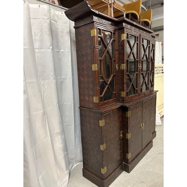 1950s Faux Bamboo Split Rattan Pagoda Cabinet For Sale - Image 4 of 12