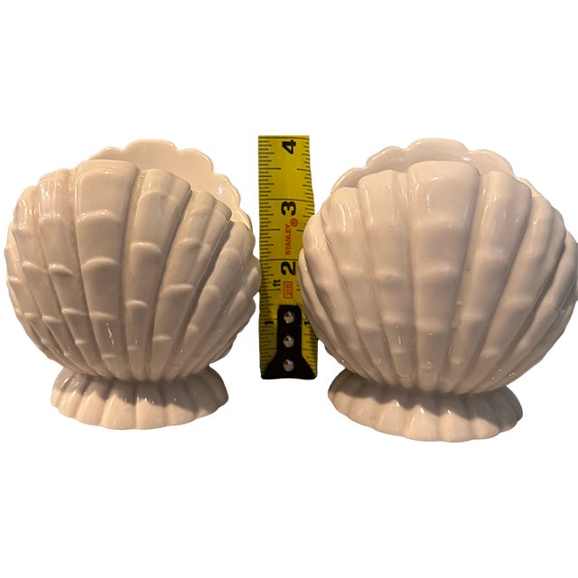 White Mid-Century Palm Beach-Style White Abingdon Clam Shell Candlestick Holders For Sale - Image 8 of 10