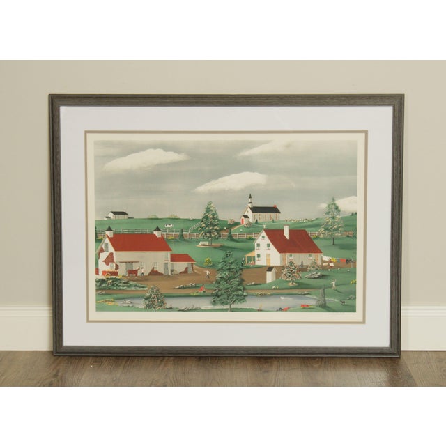 Charles J. White Signed Folk Art Landscape Lithograph