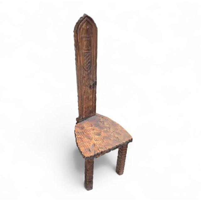 Brown Brutalist Rustic Hall Chair in Wood For Sale - Image 8 of 10