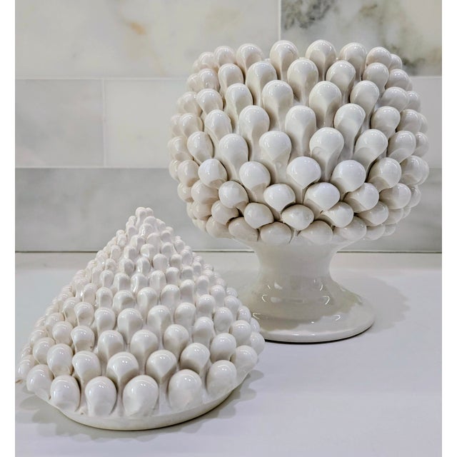 Late 20th Century Late 20th Century Italian Taitù Milano White Ceramic Pine Cone Centerpiece for Neiman Marcus For Sale - Image 5 of 11