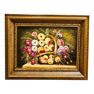 Floral Still Life Artwork on Cotton Fabric – Elegant Bouquet in Vase