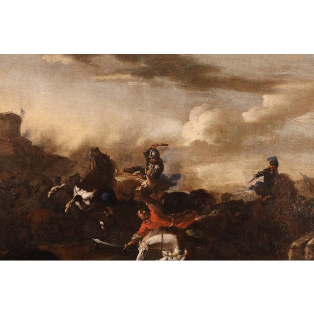 Jacques Courtois Il Borgognone, Battle Scenes, 1670, Oil on Canvases, Framed, Set of 2 For Sale - Image 13 of 16