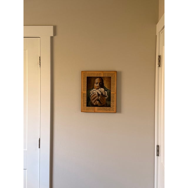 2010s Original Aaron Hequemborg “ Willie Moore Cotton” Textural Mixed Media Figural Portrait on Dictionary Pages | Shadowbox Framed Wall Art For Sale - Image 5 of 7
