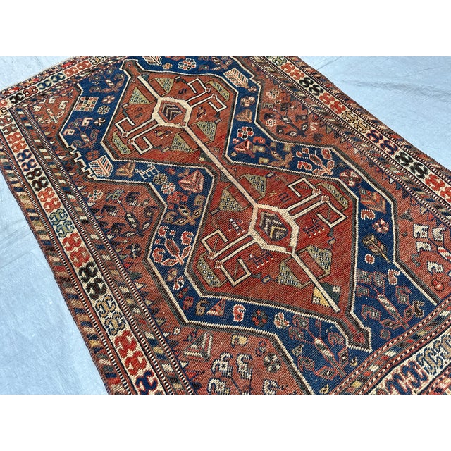 1940s Antique Kashkuli Qashqai Double Medallion Tribal Rug - 3'9" X 5'5" For Sale - Image 5 of 11