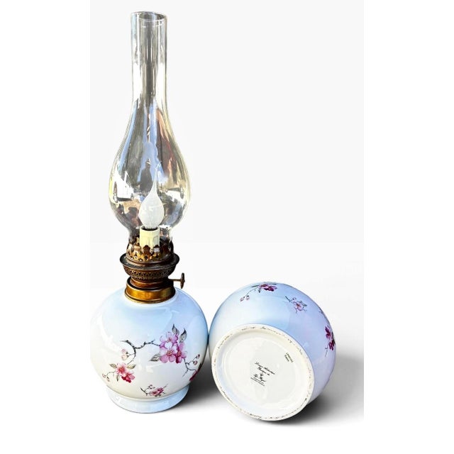 Victorian Vintage Limoges Floral Porcelain Electric Lamps - Pair For Sale - Image 3 of 18