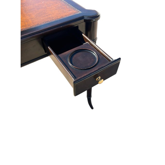 1980s Faux Bamboo Leather Top Mahjong Table For Sale - Image 6 of 14