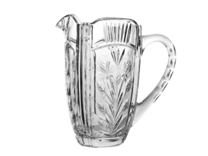 Vintage Cut Etched Floral Design Clear Crystal Glass Pitcher