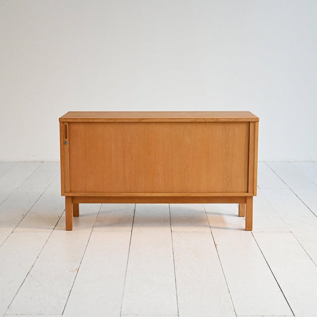 Scandinavian Oak Cabinet with Roller Door, 1960s For Sale - Image 10 of 10