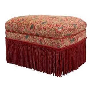Early 20th Century Vintage Upholstered Storage Stool with Fringe For Sale