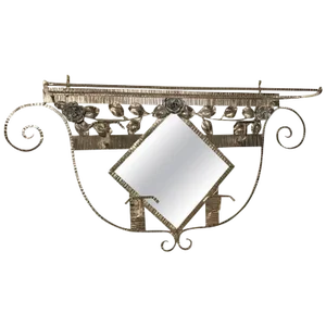 French Art Deco Hanging Coat Rack With Mirror and Hat Rack