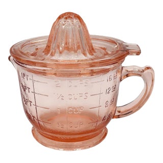 1950s Mid-Century Pink Hazel Glass 2 Cup Bar Measuring Pitcher & Reamer by And For Sale