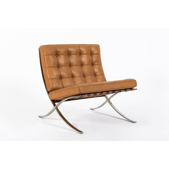 Mid Century Brown Leather Barcelona Chair by Mies Van Der Rohe for Knoll, 1983 For Sale - Image 12 of 15
