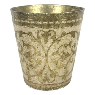Vintage Italian Florentine Gilded Gilt Wood Waste Basket Gold Antique White For Sale