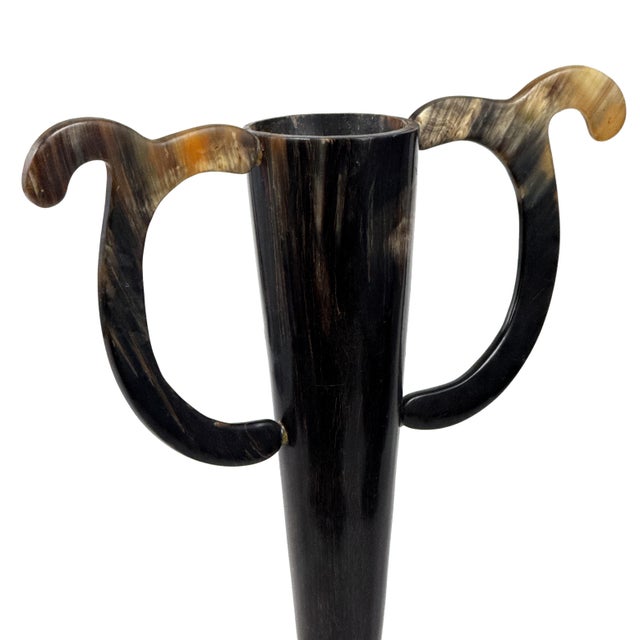 Black Antique Early 1900s Folk Art Handmade Cattle Horn Trophy Cup / Loving Cup W/ Mahogany Wood Base - 15.5" H For Sale - Image 8 of 18