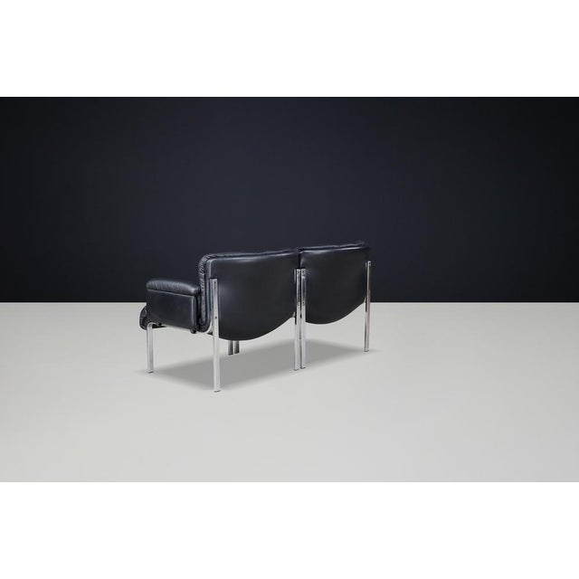 Eurochairs in Black Leather attributed to Hans Eichenberger for Girsberger, Switzerland, 1970, Set of 2 For Sale - Image 9 of 10