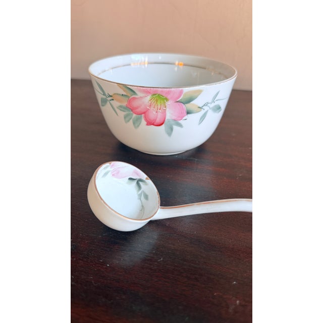 Antique, Early 20th Century Noritake Japan Azalea Porcelain Mayonnaise Dish With Nippon Ladle For Sale - Image 10 of 10