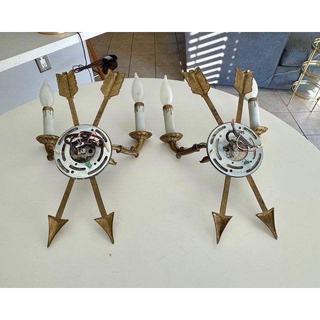Pair French Empire Style Arrow Swan Wall Sconces For Sale - Image 14 of 15