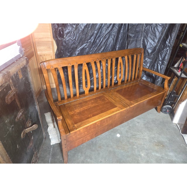 A solid wood hall storage bench by Bernhardt Furniture Company (Model SKU 800-554) from the Bandini collection, featuring...