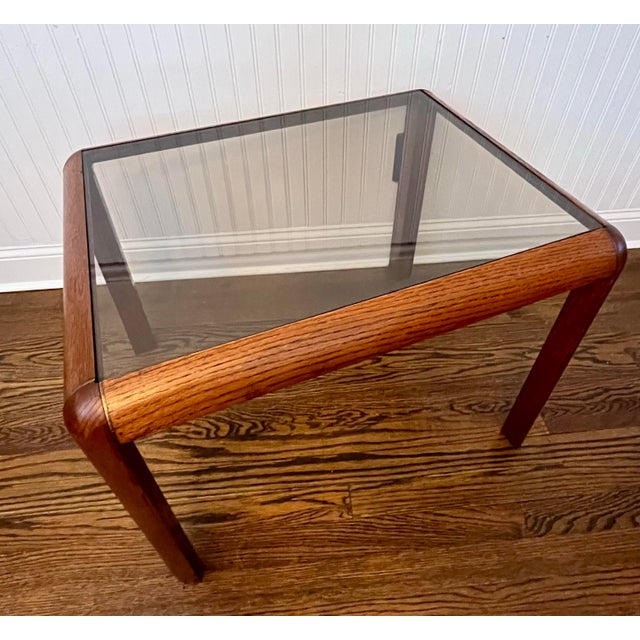 Mid-Century Modern Vintage 1970’s Belgium Van Den Berghe-Pauvers Wood & Smoked Glass Accent Table For Sale - Image 3 of 9