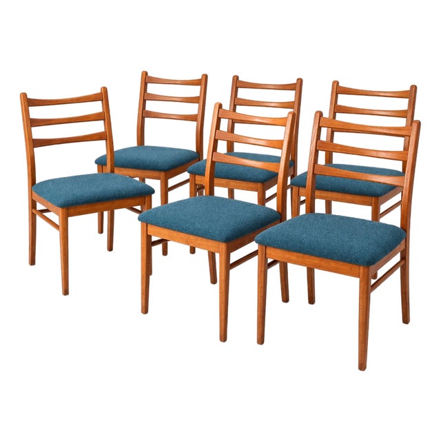 Mid-Century Ladder-Back Dining Chairs in Teak Frames from Schreiber, 1960s, Set of 6 For Sale
