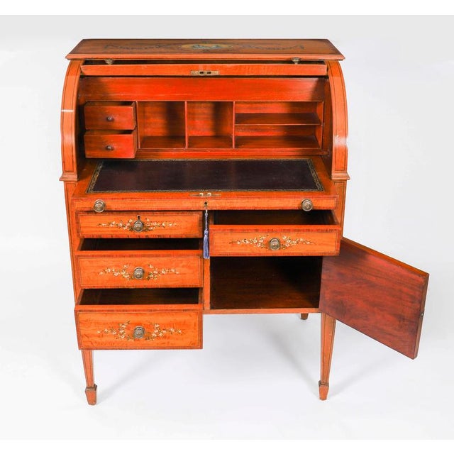 Antique English Late Victorian Sheraton Revival Satin Wood Bureau, 19th Century For Sale - Image 12 of 18