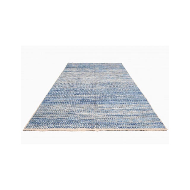 Mid-Century Modern Blue Hand Knotted Modern Wool Rug For Sale - Image 3 of 7