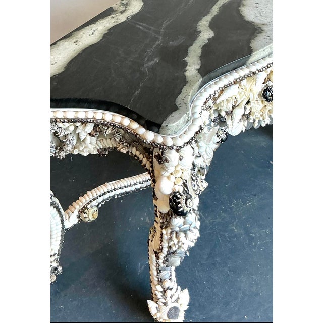 Late 20th Century Vintage Coastal Shell Encrusted Console Table For Sale - Image 5 of 8
