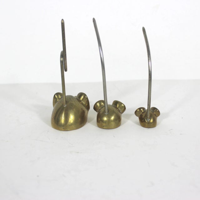 Mid-Century Modern Mid Century Brass Set of 3 Mice Note Holders Vintage For Sale - Image 3 of 9