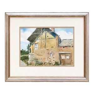 Original Watercolor Rustic Farmhouse Painting Signed J. Evans Vintage Framed