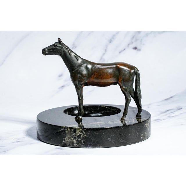 Incredible Bronze Antique Horse Statue Sculpture Marble Catchall Tray Desk Dresser For Sale - Image 9 of 14